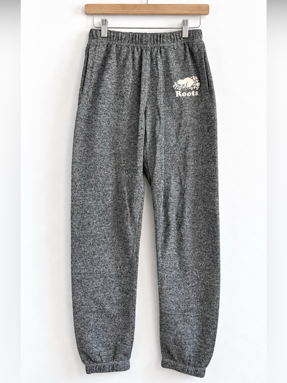Roots Varsity Logo Sweatpants Cozy Athleisure Heather Gray Women’s XXS